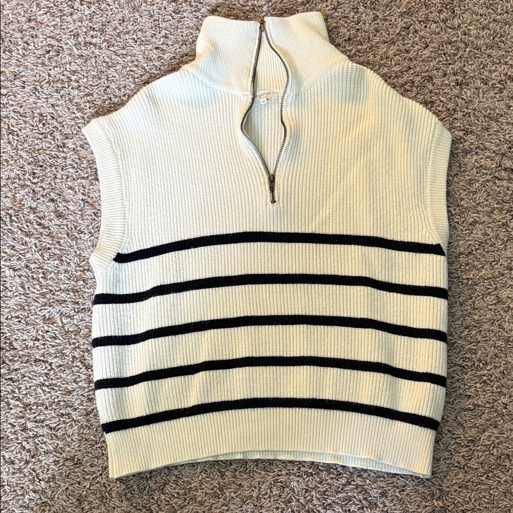 Mystree Cream and Black Striped Turtleneck Sweater Vest